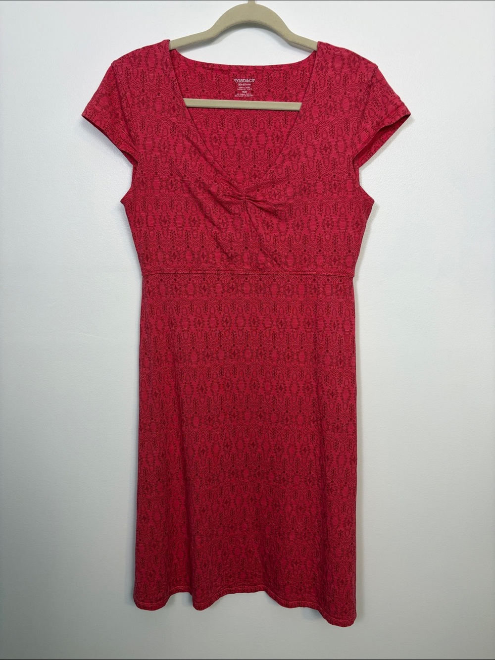 Toad & Co Rosemarie Dress Women's Medium Pink V-Neck Stretch Cap Sleeve Tencel